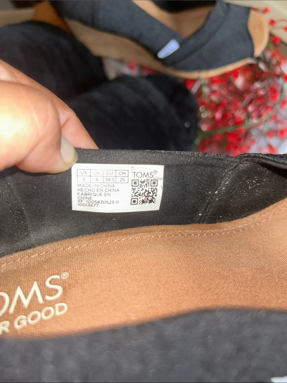 #41. TOMS Black Cork Peep-Toe Wedge Heels
